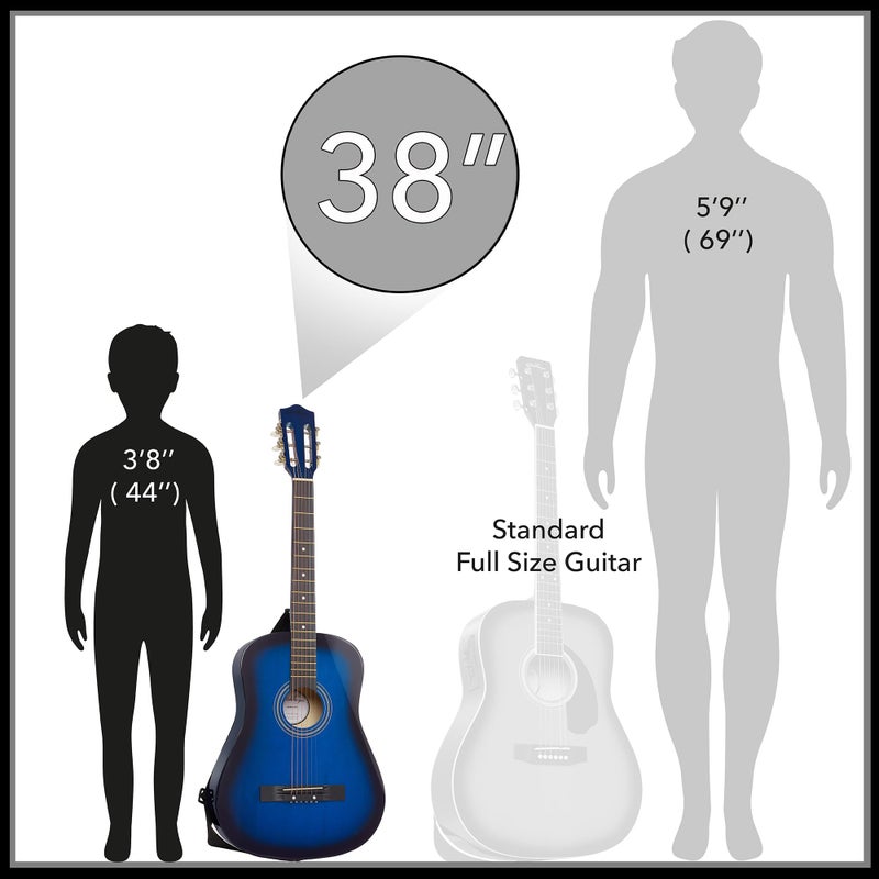 Ashthorpe 38-inch Beginner Acoustic Guitar Package (Blue), Basic Starter Kit w/Gig Bag, Strings, Strap, Tuner, Pitch Pipe, Picks - Image 3